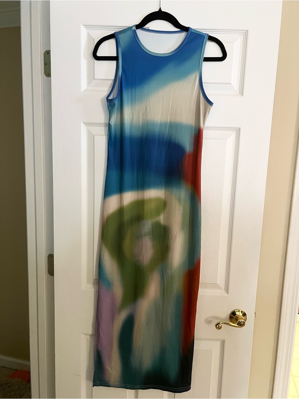 Sleeveless Tie-Dye Maxi Dress in Blue and Multicolor